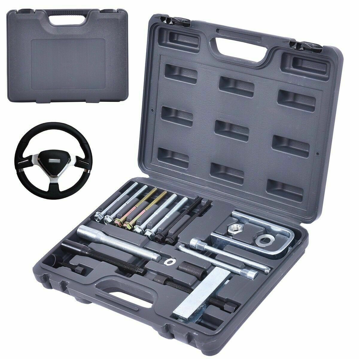 19 Pcs Steering Wheel Puller& Lock Plate Set Compressor Installer Remover Kit