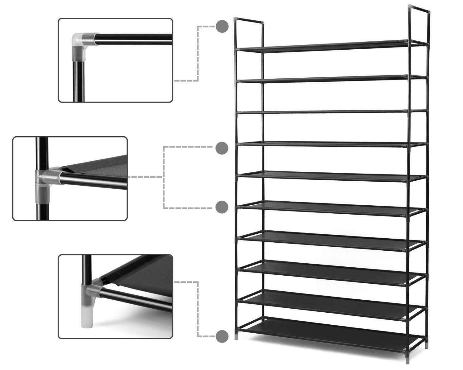 Durable Shoe Rack Organizer Storage Shoes Shelves 10 Tier 50 Pairs FreeStanding